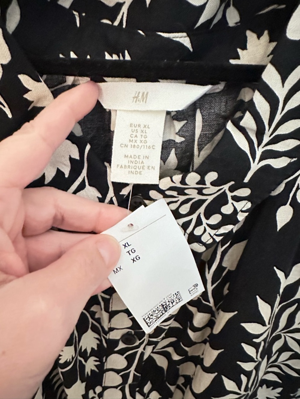 NWT H&M XL cotton black-white floral button long sleeve midi A-Line ruffle dress - Picture 6 of 16